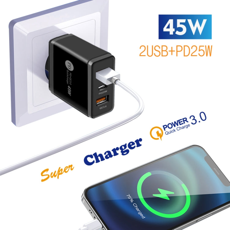45W PD25W + 2 x QC3.0 USB Multi Port Charger with USB to Type-C Cable, EU Plug(Black) - Mobile Accessories by buy2fix | Online Shopping UK | buy2fix