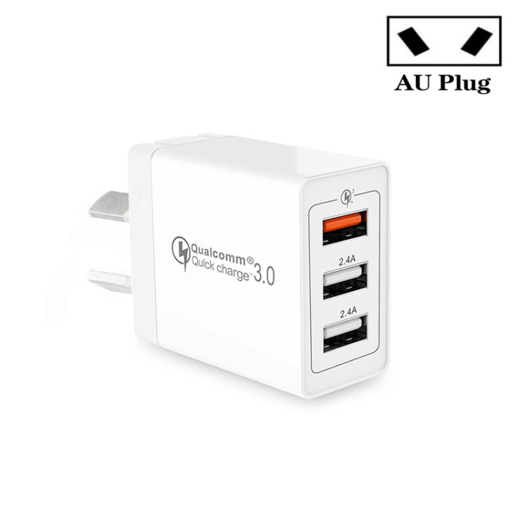 30W QC 3.0 USB + 2 x USB 2.0 Ports Mobile Phone Tablet Quick Charger, AU Plug - Apple Accessories by buy2fix | Online Shopping UK | buy2fix