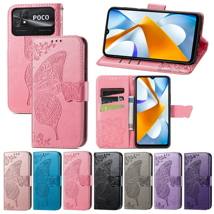 For Xiaomi Poco C40 Butterfly Love Flower Embossed Flip Leather Phone Case(Dark Purple) - Xiaomi Cases by buy2fix | Online Shopping UK | buy2fix