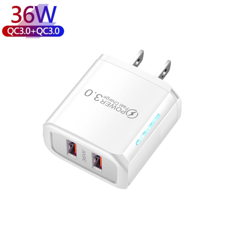 36W Dual Port QC3.0 USB Charger with 3A USB to 8 Pin Data Cable, US Plug(White) - Apple Accessories by buy2fix | Online Shopping UK | buy2fix