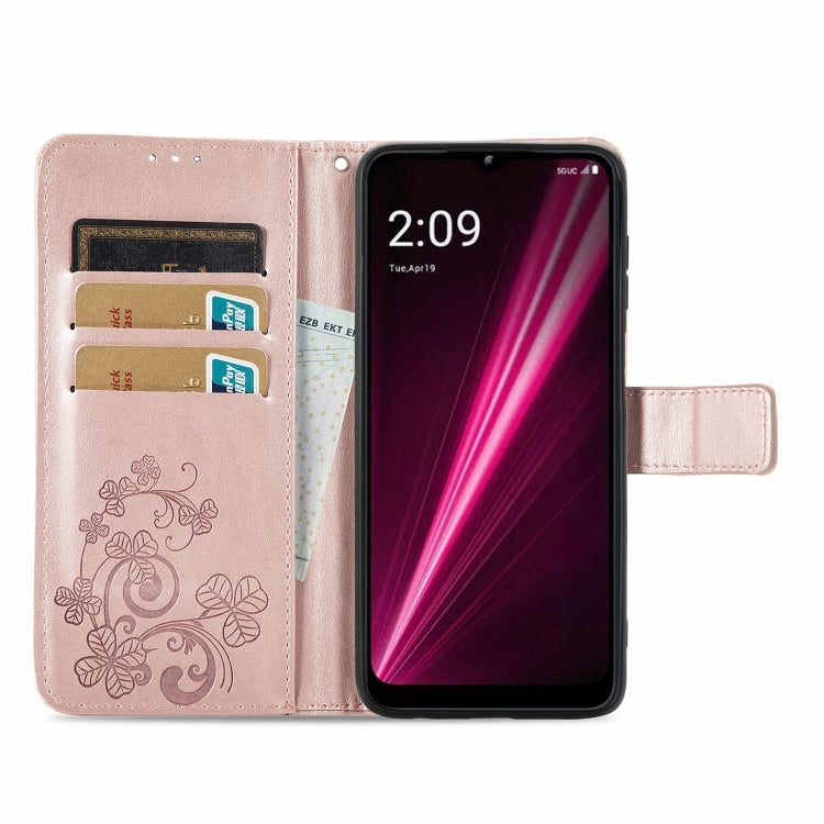 For T-Mobile REVVL 6 5G Four-leaf Clasp Embossed Buckle Leather Phone Case(Rose Gold) - More Brand by buy2fix | Online Shopping UK | buy2fix