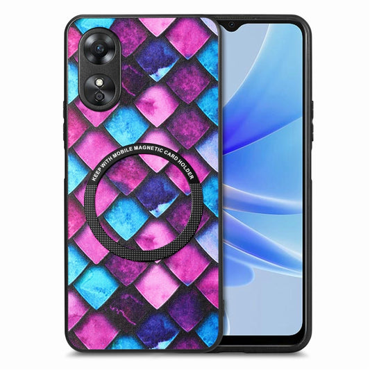 For OPPO A17 Colored Drawing Leather Back Cover Magsafe Phone Case(Purple Scales) - OPPO Cases by buy2fix | Online Shopping UK | buy2fix