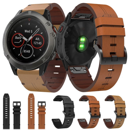 For Garmin Fenix 5X Sapphire 26mm Leather Steel Buckle Watch Band(Brown) - Watch Bands by buy2fix | Online Shopping UK | buy2fix