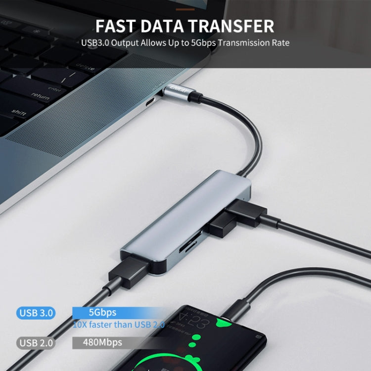 ENKAY Hat-Prince 5 in 1 Docking Station Adapter HUB SD/TF Card Reader, Interface:Type-C - USB HUB by ENKAY | Online Shopping UK | buy2fix