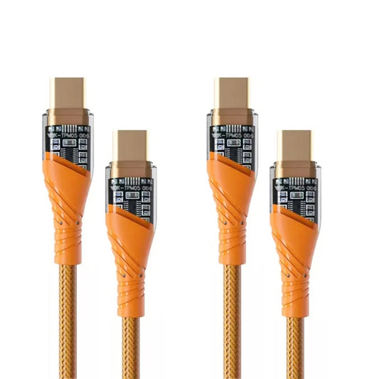 2pcs 65W USB-C / Type-C to Type-C Transparent Fast Charging Data Cable, Length: 1m(Orange) -  by buy2fix | Online Shopping UK | buy2fix