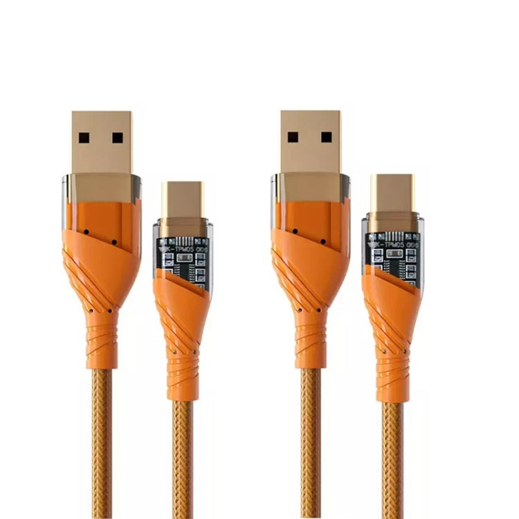 2pcs 4A USB to Type-C Transparent Fast Charging Data Cable, Length: 1m(Orange) -  by buy2fix | Online Shopping UK | buy2fix