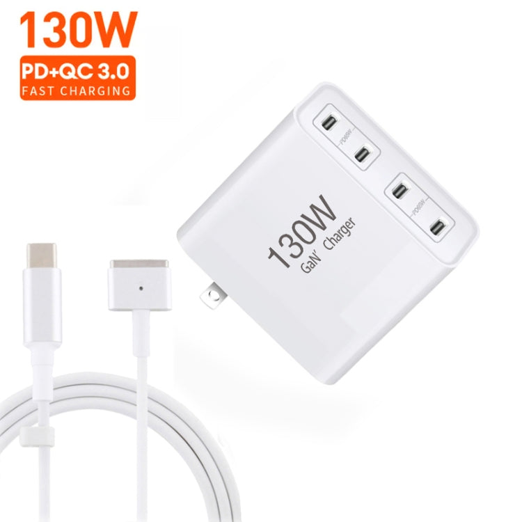 GaN 130W 4-Port USB-C PD65W / PD30W Multi Port Type-C Charger with  1.8m Type-C to MagSafe 2 / T Header Data Cable US / EU / UK Plug - Cable & Adapter by buy2fix | Online Shopping UK | buy2fix