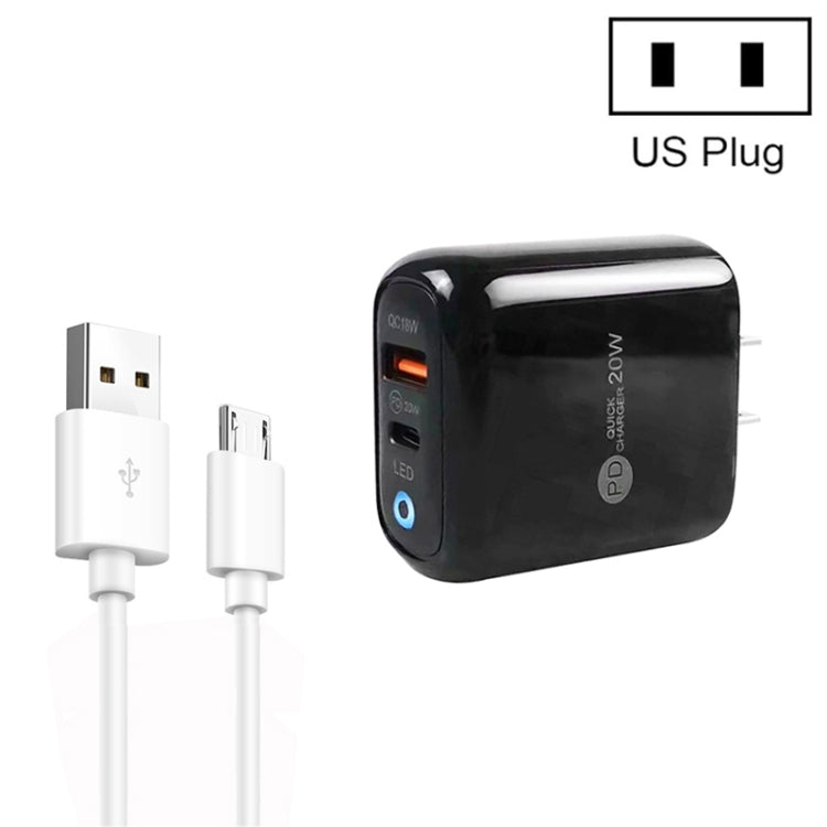 PD04 Type-C + USB Mobile Phone Charger with USB to Micro USB Cable, US Plug(Black) -  by buy2fix | Online Shopping UK | buy2fix