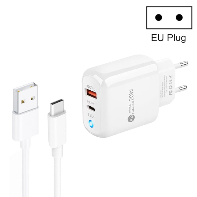 PD04 Type-C + USB Mobile Phone Charger with USB to Type-C Cable, EU Plug(White) -  by buy2fix | Online Shopping UK | buy2fix
