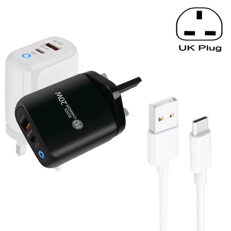 PD04 Type-C + USB Mobile Phone Charger with USB to Type-C Cable, UK Plug(Black) -  by buy2fix | Online Shopping UK | buy2fix