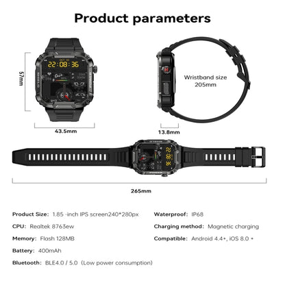 MK66 1.85 inch Color Screen Smart Watch,Support Heart Rate Monitoring / Blood Pressure Monitoring(Yellow) - Smart Wear by buy2fix | Online Shopping UK | buy2fix