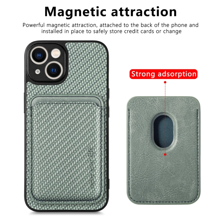 For iPhone 14 Pro Carbon Fiber Leather Card Magsafe Magnetic Phone Case(Green) - iPhone 14 Pro Cases by buy2fix | Online Shopping UK | buy2fix