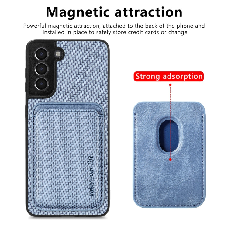 For Samsung Galaxy S21+ 5G Carbon Fiber Leather Card Magsafe Magnetic Phone Case(Blue) - Galaxy S21+ 5G Cases by buy2fix | Online Shopping UK | buy2fix