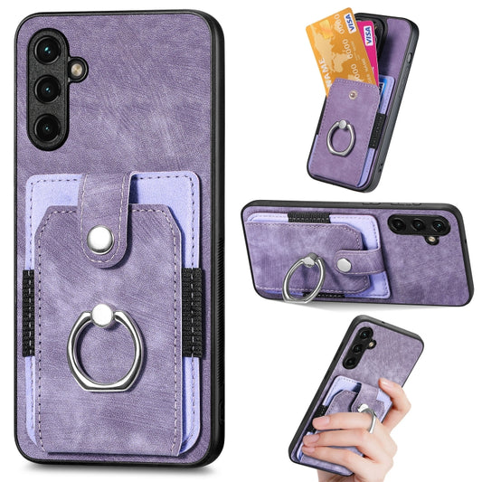 For Samsung Galaxy A14 5G Retro Skin-feel Ring Card Wallet Phone Case(Purple) - Galaxy Phone Cases by buy2fix | Online Shopping UK | buy2fix