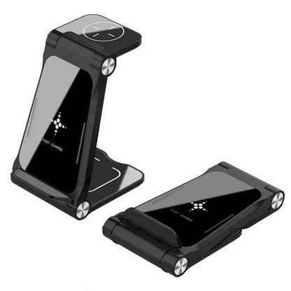 T8  QI Certified Fast Charging Station 3 in 1 Foldable Design Charging Dock - Wireless Charger Receiver by buy2fix | Online Shopping UK | buy2fix