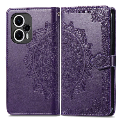 For Xiaomi Poco F5 Mandala Flower Embossed Leather Phone Case(Purple) - Xiaomi Cases by buy2fix | Online Shopping UK | buy2fix