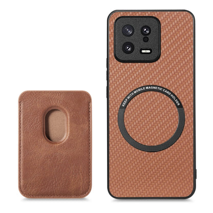 For Xiaomi 13 Carbon Fiber Leather Card Magsafe Phone Case(Brown) - 13 Cases by buy2fix | Online Shopping UK | buy2fix
