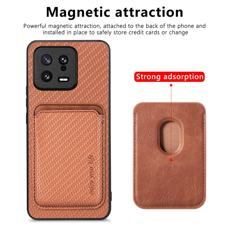 For Xiaomi 13 Carbon Fiber Leather Card Magsafe Phone Case(Brown) - 13 Cases by buy2fix | Online Shopping UK | buy2fix