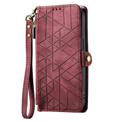 For iPhone 15 Pro Max Geometric Zipper Wallet Side Buckle Leather Phone Case(Red) - iPhone 15 Pro Max Cases by buy2fix | Online Shopping UK | buy2fix