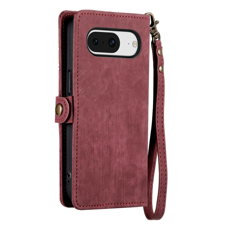 For Google Pixel 8 Pro Geometric Zipper Wallet Side Buckle Leather Phone Case(Red) - Google Cases by buy2fix | Online Shopping UK | buy2fix