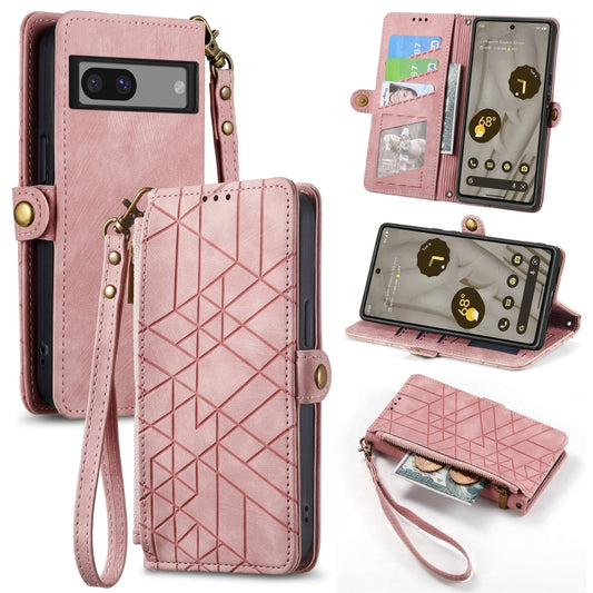 For Google Pixel 6 Geometric Zipper Wallet Side Buckle Leather Phone Case(Pink) - Google Cases by buy2fix | Online Shopping UK | buy2fix