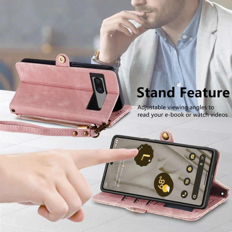 For Google Pixel 6 Pro Geometric Zipper Wallet Side Buckle Leather Phone Case(Pink) - Google Cases by buy2fix | Online Shopping UK | buy2fix