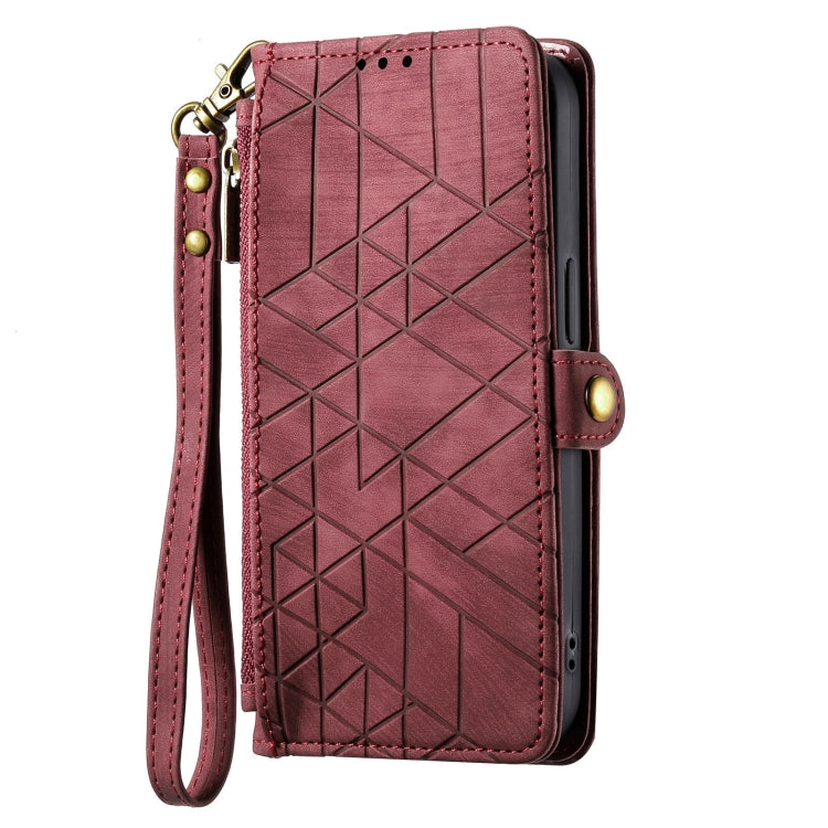 For Google Pixel 6A Geometric Zipper Wallet Side Buckle Leather Phone Case(Red) - Google Cases by buy2fix | Online Shopping UK | buy2fix