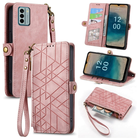 For Nokia G22 Geometric Zipper Wallet Side Buckle Leather Phone Case(Pink) - Nokia Cases by buy2fix | Online Shopping UK | buy2fix