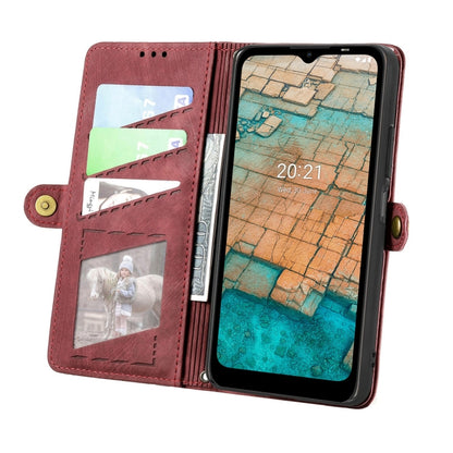 For Nokia C20 Geometric Zipper Wallet Side Buckle Leather Phone Case(Red) - Nokia Cases by buy2fix | Online Shopping UK | buy2fix