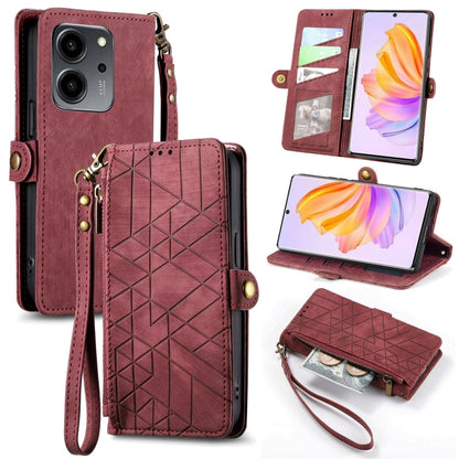 For Honor 80 SE Geometric Zipper Wallet Side Buckle Leather Phone Case(Red) - Honor Cases by buy2fix | Online Shopping UK | buy2fix