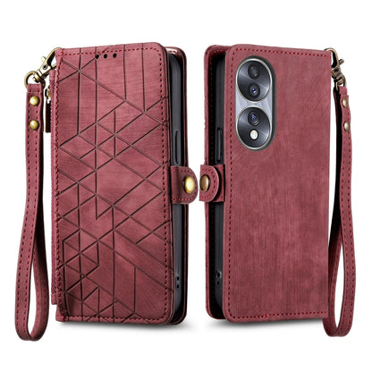 For Honor 80 SE Geometric Zipper Wallet Side Buckle Leather Phone Case(Red) - Honor Cases by buy2fix | Online Shopping UK | buy2fix