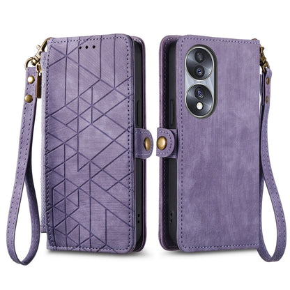 For Honor Play6T Geometric Zipper Wallet Side Buckle Leather Phone Case(Purple) - Honor Cases by buy2fix | Online Shopping UK | buy2fix