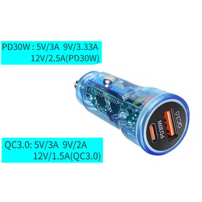 P35 48W PD30W+QC3.0 18W USB Transparent Car Quick Charge(Transparent Blue) - Car Charger by buy2fix | Online Shopping UK | buy2fix