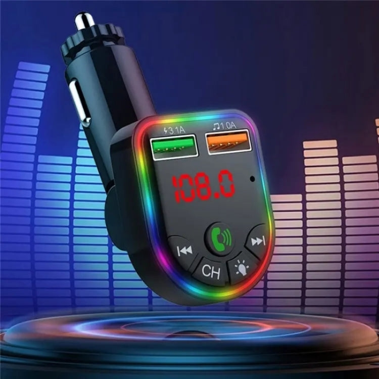 P5 Support U Disk Colorful Ambient Light Car Charger Digital Display Bluetooth Wireless Car MP3 Player - Car Charger by buy2fix | Online Shopping UK | buy2fix