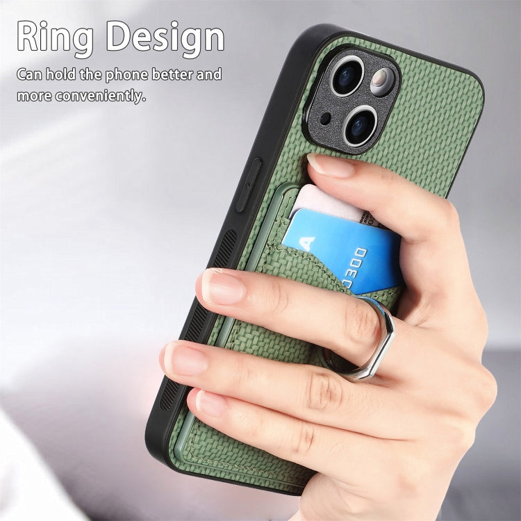 For iPhone 15 Pro Max Carbon Fiber Card Wallet Ring Holder Phone Case(Green) - iPhone 15 Pro Max Cases by buy2fix | Online Shopping UK | buy2fix