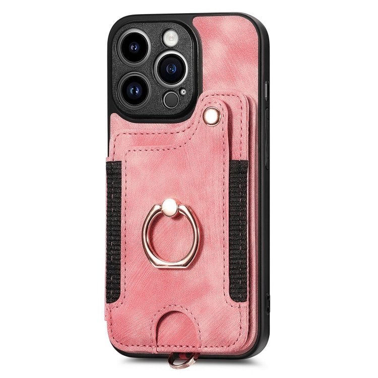 For iPhone 15 Pro Max Retro Skin-feel Ring Multi-card Wallet Phone Case(Pink) - iPhone 15 Pro Max Cases by buy2fix | Online Shopping UK | buy2fix