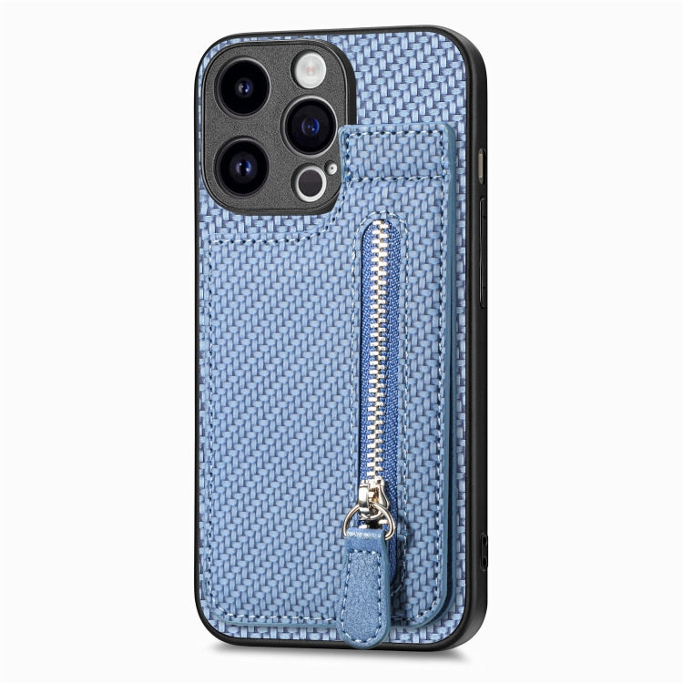 For iPhone 15 Pro Max Carbon Fiber Vertical Flip Zipper Phone Case(Blue) - iPhone 15 Pro Max Cases by buy2fix | Online Shopping UK | buy2fix