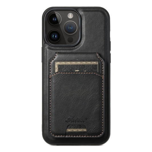 For iPhone 14 Pro Suteni H15 MagSafe Oil Eax Leather Detachable Wallet Back Phone Case(Black) - iPhone 14 Pro Cases by Suteni | Online Shopping UK | buy2fix