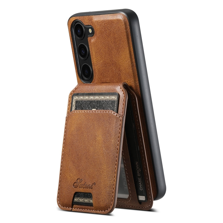 For Samsung Galaxy S24 5G Suteni H15 MagSafe Oil Eax Leather Detachable Wallet Back Phone Case(Khaki) - Galaxy S24 5G Cases by Suteni | Online Shopping UK | buy2fix