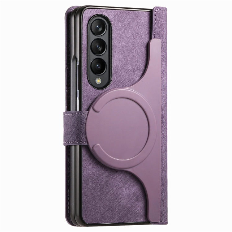 For Samsung Galaxy Z Fold4 Retro MagSafe Magnetic Zipper Wallet Leather Phone Case(Purple) - Galaxy Z Fold4 5G Cases by buy2fix | Online Shopping UK | buy2fix