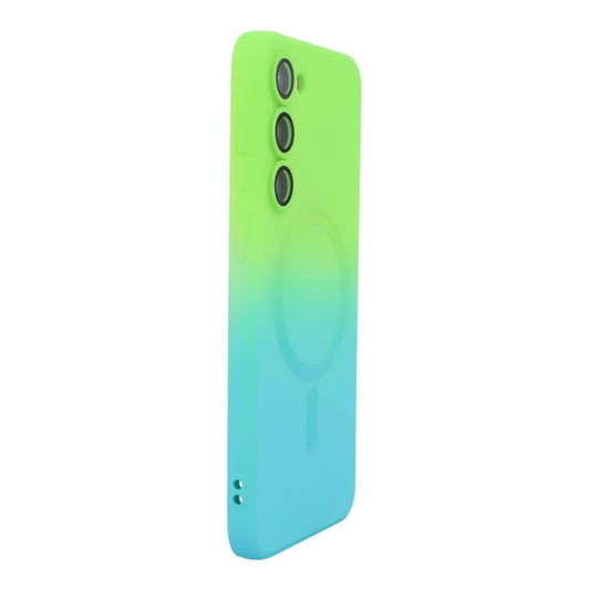 For Samsung Galaxy S23+ 5G ENKAY Hat-Prince MagSafe Rainbow Gradient Silicone Phone Case with Lens Film(Green Blue) - Galaxy S23+ 5G Cases by ENKAY | Online Shopping UK | buy2fix