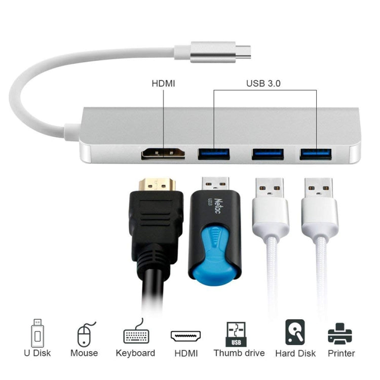 USB-C Hub, Type-C Adapter To HDMI,3 USB 3.0, Portable Aluminum USB C Dongle For MacBook Pro 2018/2017/2016 Chromebook Pixel, DELL XPS13 - Computer & Networking by buy2fix | Online Shopping UK | buy2fix