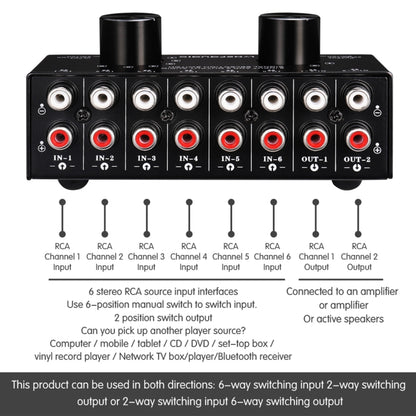 B026 6 Input 2 Output Or 2 Input 6 Output Audio Signal Source Selection Switcher RCA Port - Consumer Electronics by buy2fix | Online Shopping UK | buy2fix