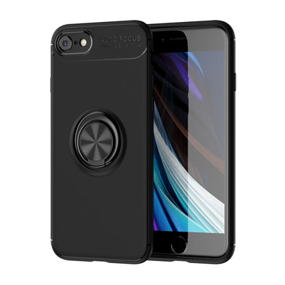 For iPhone SE 2022 / SE 2020 Metal Ring Holder 360 Degree Rotating TPU Case(Black+Black) - iPhone SE 2022 / 2020 / 8 / 7 Cases by buy2fix | Online Shopping UK | buy2fix