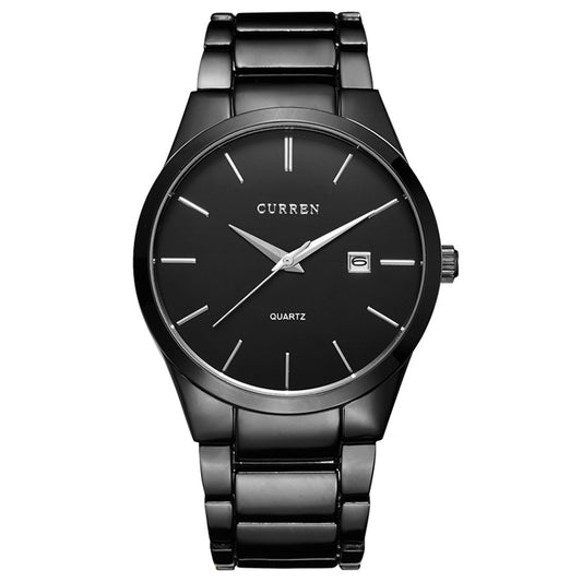 CURREN 8106 Fashion Business Calendar Waterproof Full Steel Quartz Watch(black case black face) - Metal Strap Watches by CURREN | Online Shopping UK | buy2fix