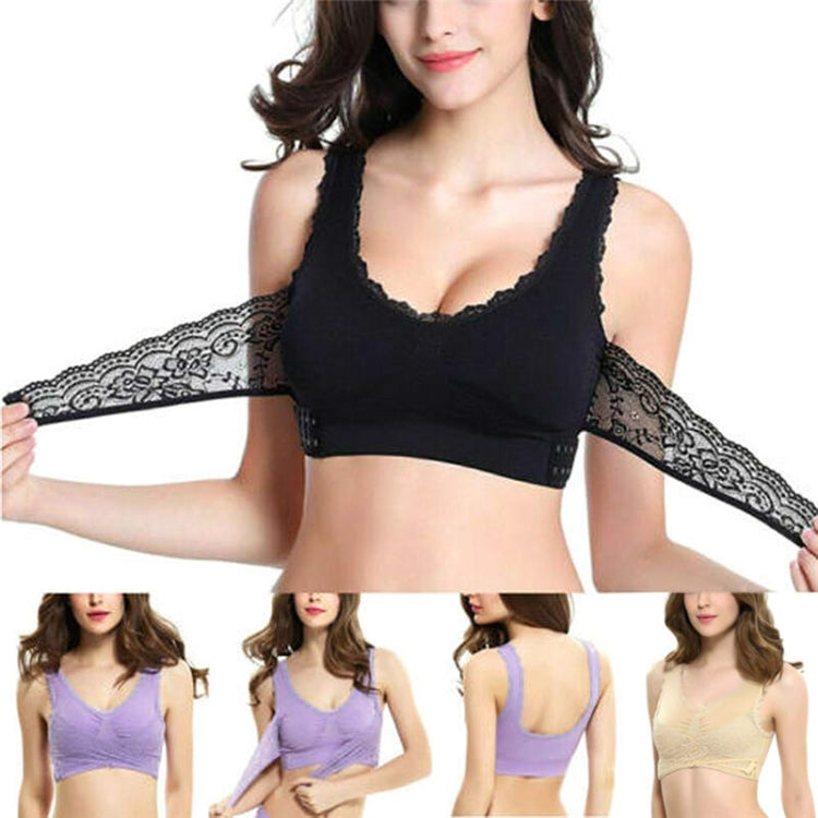 Front Cross Side Buckle Wireless Lace Bra Breathable Sport For Women, Size:M(Skin Color) - Ladies Underwear by buy2fix | Online Shopping UK | buy2fix