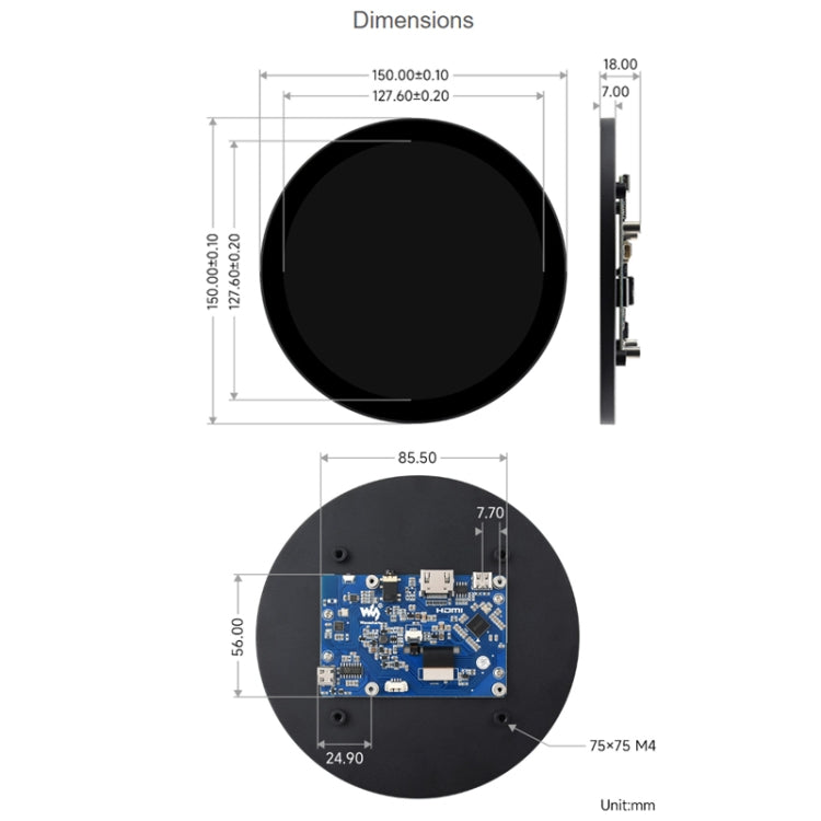 Waveshare 1080x1080 IPS Optically Bonded 5-Inch HDMI Circular 10-Point Touch Screen(24369) - Consumer Electronics by Waveshare | Online Shopping UK | buy2fix