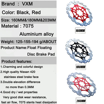 VXM Bicycle Mountain Bike Floating Brake Disc Brake 203mm(Red) - Bicycle Brake Parts by VXM | Online Shopping UK | buy2fix