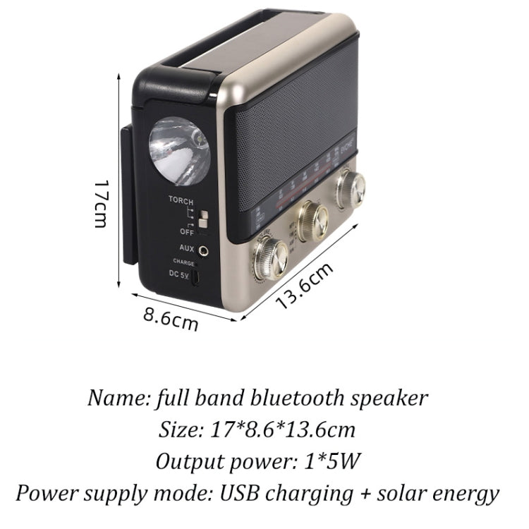 BAIJIALI EC-2110BTS Multifunctional Solar Radio Retro Full Band Card Radio(Brown) - Radio Player by BAIJIALI | Online Shopping UK | buy2fix