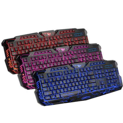 HXSJ J60 Crack Three-color Backlit Keyboard And Colorful Backlit Mouse Set(Russian + English Keyboard) - Wired Keyboard by HXSJ | Online Shopping UK | buy2fix